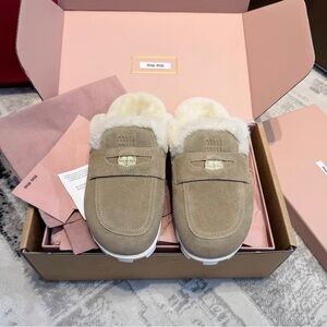 Miu Miu Tan and Cream Slippers
